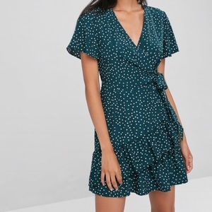 Faux Wrap Polka Dot Mini Tea Dress
